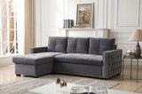Studded Grey L-Shaped Sleeper Sectional
