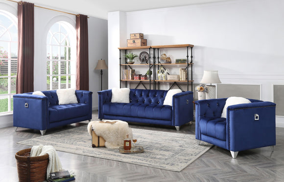 Blue Velvet Tufted Sofa Set