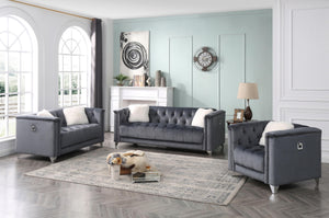 Grey Velvet Tufted Sofa Set
