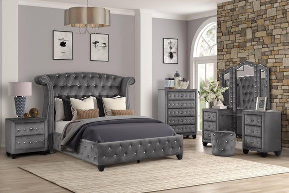 Bouchard Grey Studded Bedroom Set