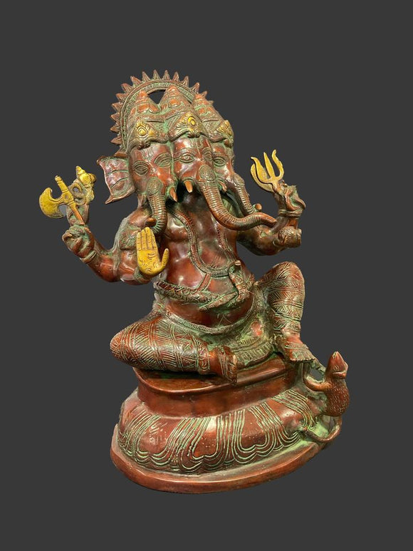 Solid Bronze Trimukha Ganesha Sculpture