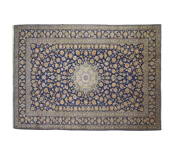 Royal Blue Floral Persian Qum Rug