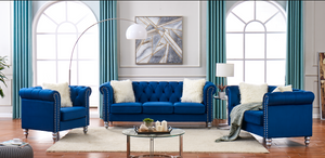 Alistair Velvet Sofa Set in Indigo Blue