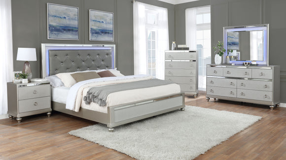 Amaia Futuristic Grey Bedroom Set with LED