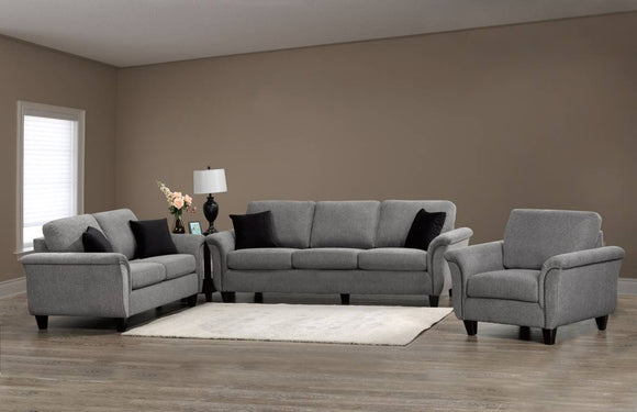Blanford Grey 3-Piece Soft Fabric Sofa Set