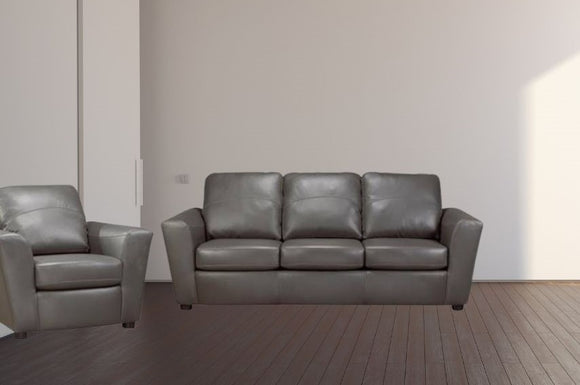 Stoneham Genuine Dark Grey Leather Sofa Set