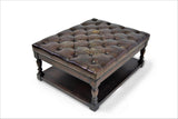 Raw Hide Leather Tufted Ottoman