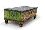 Teak Wooden Vintage Chest with Green Patina