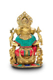 Solid Bronze Ganesh with Gems Sitting on Lotus Temple