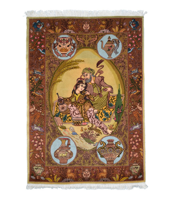 Fine Handwoven Tabriz Rug Depicting a Lovers Tale