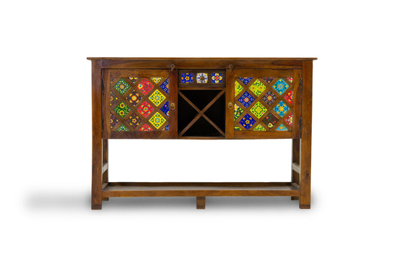 Two-tier Solid Wood Buffet Sideboard with Wine Rack