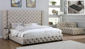 Quateroid High Headboard Platform Bed with Charging Base