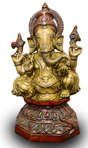 Solid Bronze Ganesh on Lotus for Accumulating Wealth