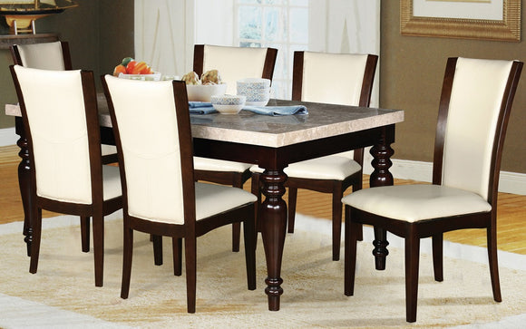 Original Marble Top Table Dining Set with 6 Ivory Chairs
