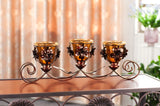 3-Candle Tinted Hurricane Glass Holder with Garden Motif