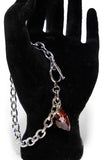 Rhodium Bracelet with Red Heart