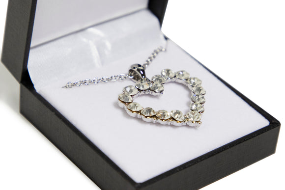 Cubic Zirconia Studded Hollow Heart Necklace