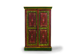 Teak Floral Painted Cabinet With 2 Doors and 2 Shelves