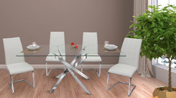 Glass Dining Table with Ivory Elora Chairs