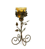 Tinted Hurricane Glass Candleholder with Garden Motif