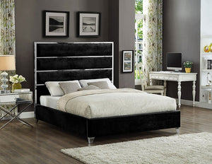 Everton Black Velvet Bed with Chrome Channel Design