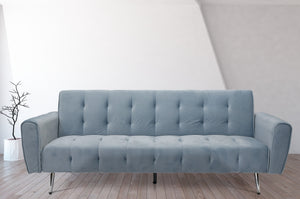 Alphonse Velvet Sofa Bed in Light Blue Grey