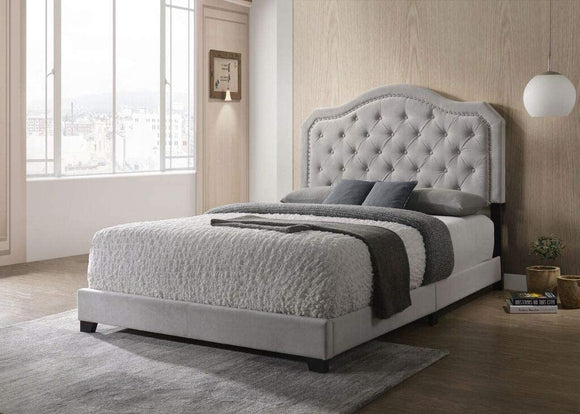 Ashley Grey Tufted and Studded Fabric Bed
