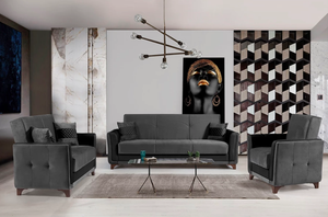 Adalar Anthracite Grey Velvet Sofa Set