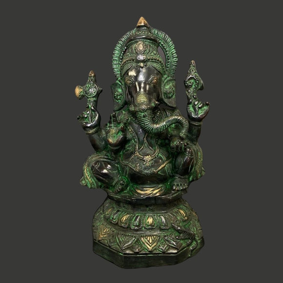 Solid Bronze Green Ganesha Sculpture