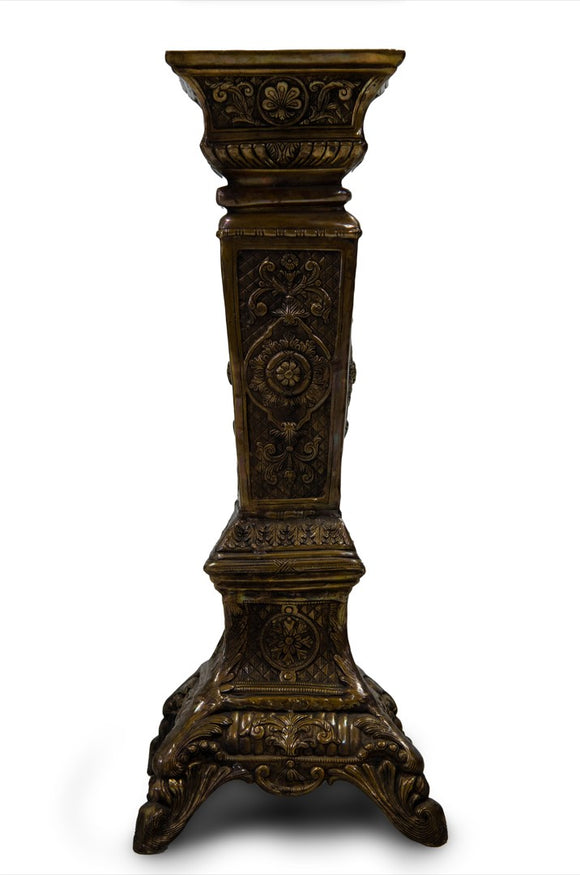 VINTAGE BRONZE PEDESTAL WITH INTRICATE ORNATE CARVINGS