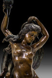 Exotic Vintage Sculpture of Lady hoding a lamp and Cherub