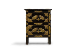 Teak End Table with Brass Elephant Engravings