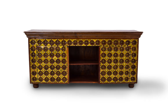 Solid Teak TV Cabinet with Brass Detailing