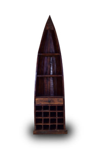 Solid Teak Wood Canoe with Wine Cabinet