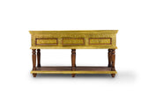 One of a Kind Solid Teak Wood Brass Inlaid Console Table