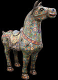 Ornate Vintage Enamel Pair of Bronze Horses