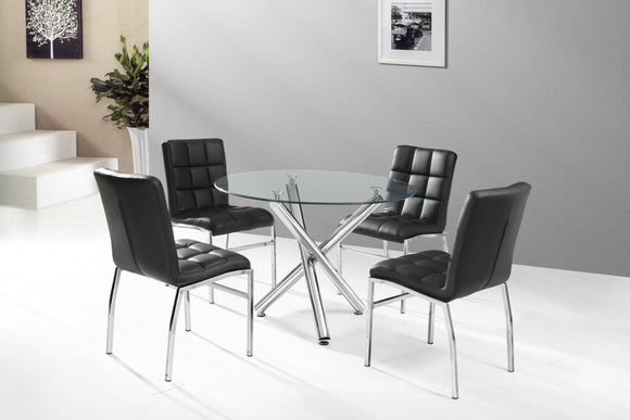 Halifax Dining Set with Glass Table and Black Leather Chairs