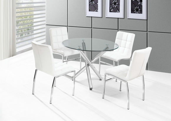 Halifax Dining Set with Glass Table and Ivory Leather Chairs